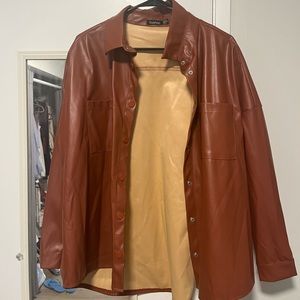 Boohoo Brown Leather Shacket | US Size 8